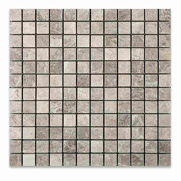 Silver Travertine Tumbled Square Mosaic Tile 1x1"