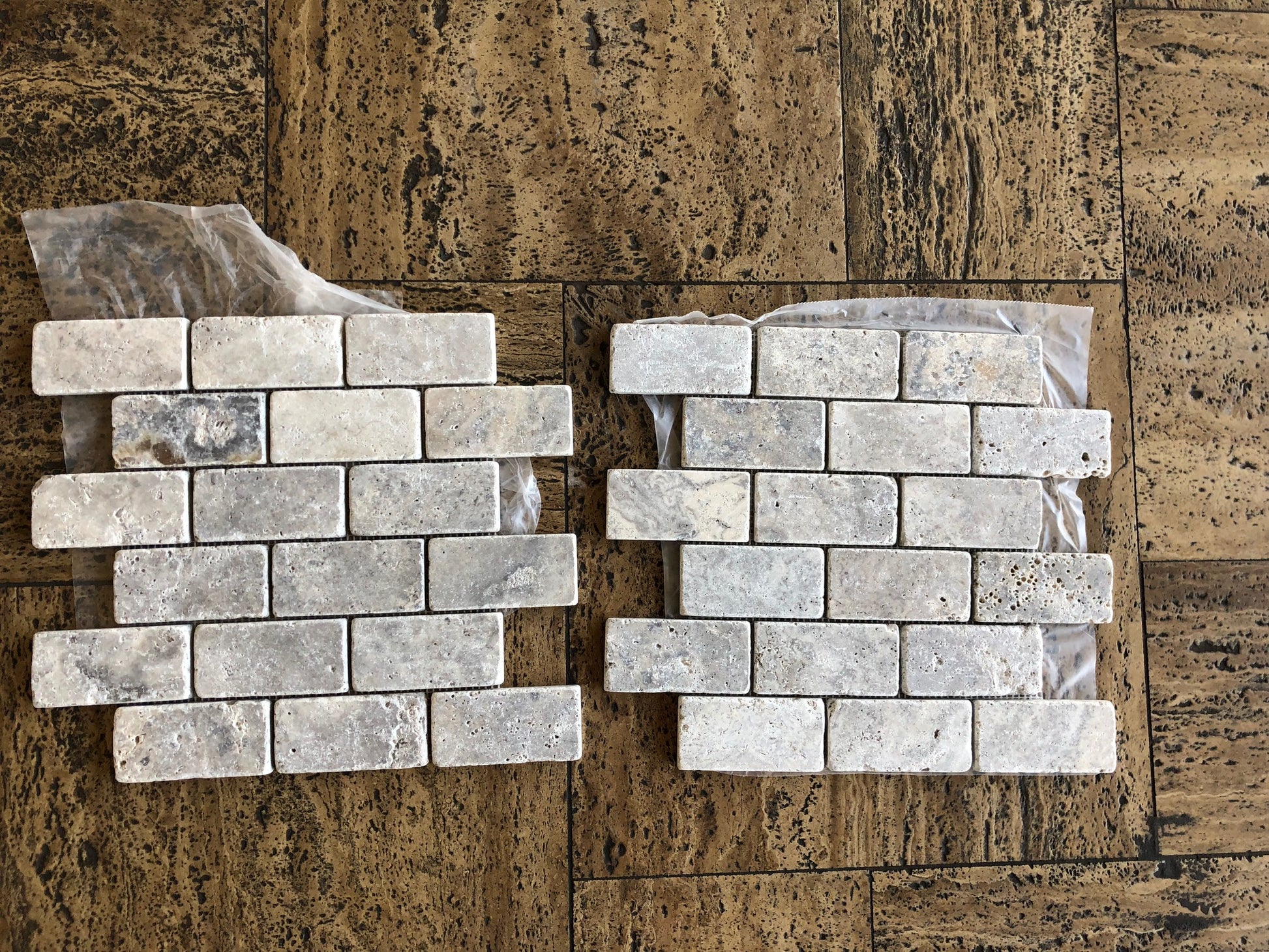 Silver Travertine Tumbled Brick Mosaic Tile 2x4"