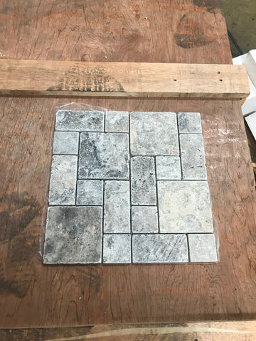 Silver Travertine Tumbled Mini Pattern Mosaic Tile  3 pcs.
