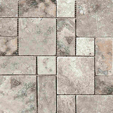 Silver Travertine Tumbled Mini Pattern Mosaic Tile 3 pcs.