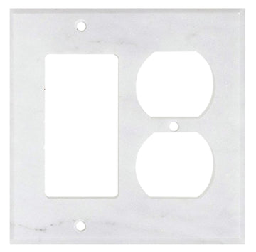 Placa de interruptor ROCKER de mármol blanco de Carrara 4 1/2 x 4 1/2 - Cubierta de pared DUPLEX 