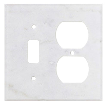 Carrara White Marble 4 1/2 x 4 1/2 Switch Plate TOGGLE - DUPLEX Wall Cover