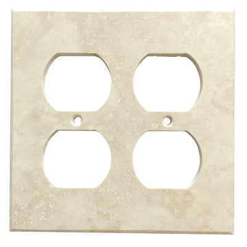 Placa de interruptor de travertino claro/marfil 4 1/2 x 4 1/2 cubierta de pared 2-DUPLEX pulida 