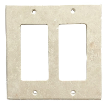 Placa de interruptor de travertino claro/marfil 4 1/2 x 4 1/2 cubierta de pared pulida con 2 balancines 