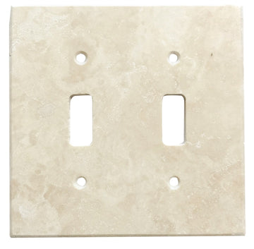Placa de interruptor de travertino claro/marfil 4 1/2 x 4 1/2 cubierta de pared pulida con 2 palancas 