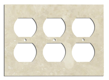 Ivory / Light Travertine Switch Plate 4 1/2 x 6 1/3 Honed 3-DUPLEX Wall Cover