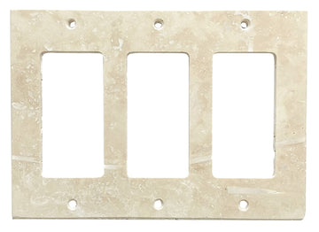 Placa de interruptor de travertino claro/marfil 4 1/2 x 6 1/3 cubierta de pared pulida de 3 balancines 