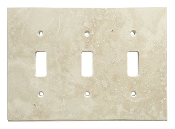 Ivory / Light Travertine Switch Plate 4 1/2 x 6 1/3 Honed 3-TOGGLE Wall Cover