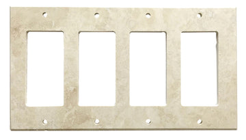 Placa de interruptor de travertino claro/marfil 4 1/2 x 8 1/4 cubierta de pared pulida de 4 balancines 