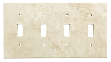 Placa de interruptor de travertino claro/marfil 4 1/2 x 8 1/4 cubierta de pared pulida con 4 palancas 
