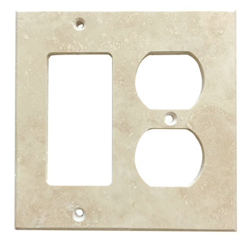 Ivory / Light Travertine Switch Plate 4 1/2 x 4 1/2 Honed ROCKER - DUPLEX Wall Cover