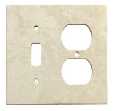 Placa de interruptor de travertino claro/marfil 4 1/2 x 4 1/2 TOGGLE pulido - Cubierta de pared DUPLEX 