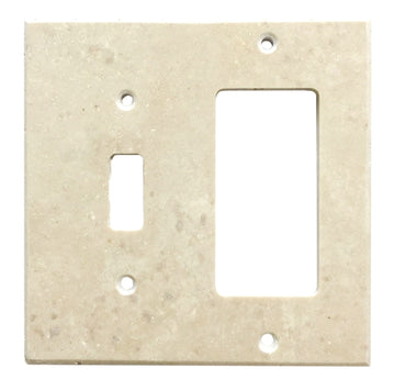 Placa de interruptor de travertino claro/marfil 4 1/2 x 4 1/2 TOGGLE pulido - Cubierta de pared ROCKER 