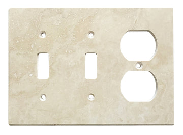 Placa de interruptor de travertino claro/marfil 4 1/2 x 6 1/3 pulido DOBLE TOGGLE - Cubierta de pared DUPLEX 