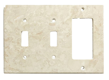 Placa de interruptor de travertino claro/marfil 4 1/2 x 6 1/3 pulido DOBLE TOGGLE - Cubierta de pared ROCKER 