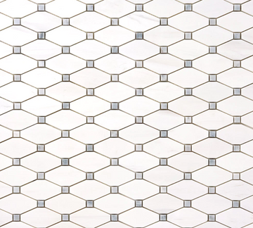 Bianco Dolomite Octave Polished w/Blue - Gray Dots Mosaic Tile
