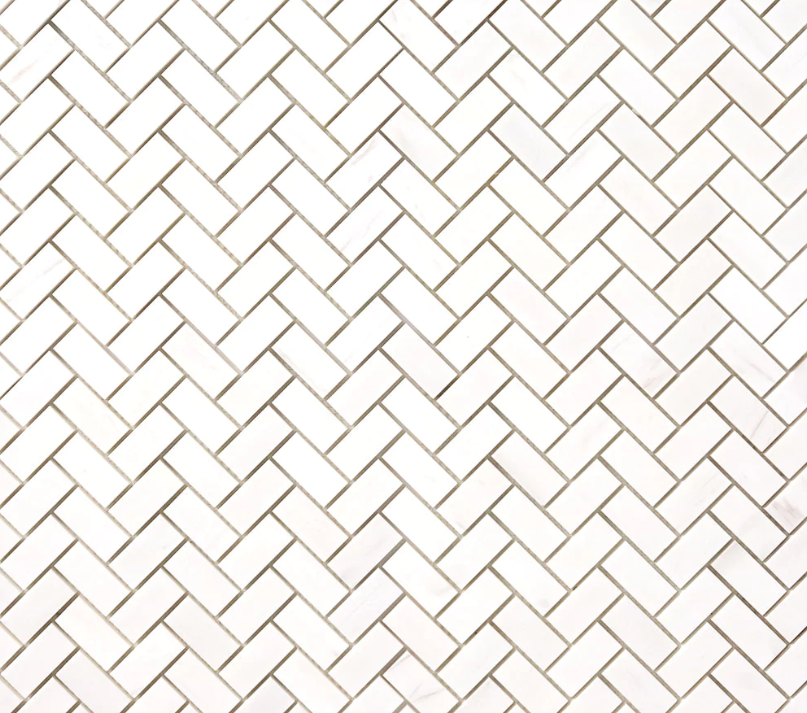 Bianco Dolomite Polished Herringbone Mosaic Tile 1"x2"