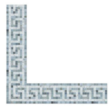 Borde de llave griego blanco italiano de Carrara con azulejo de borde de esquina azul y gris 