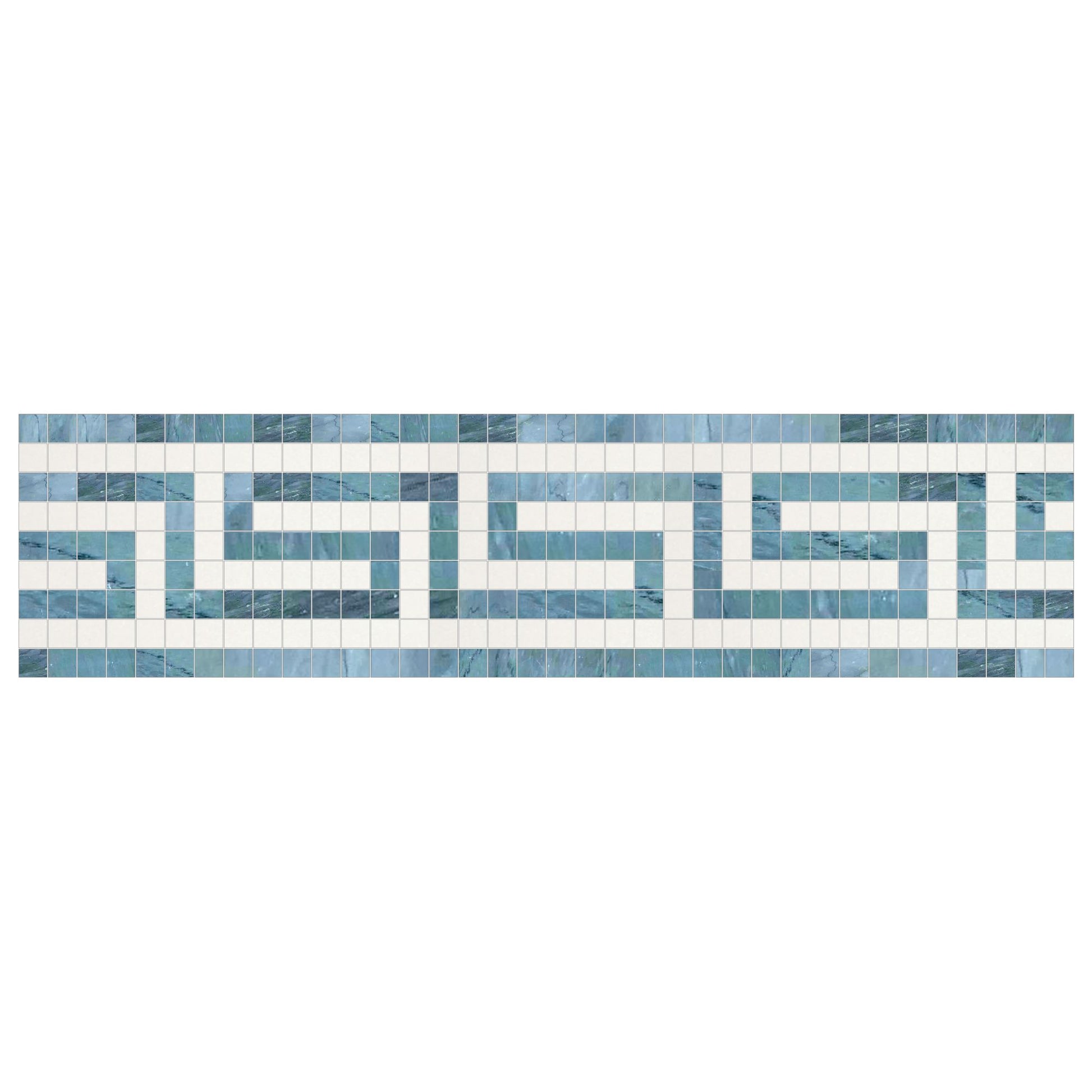 Thassos White Greek Key w/ Blue-Gray Border 3 1/2" x7"