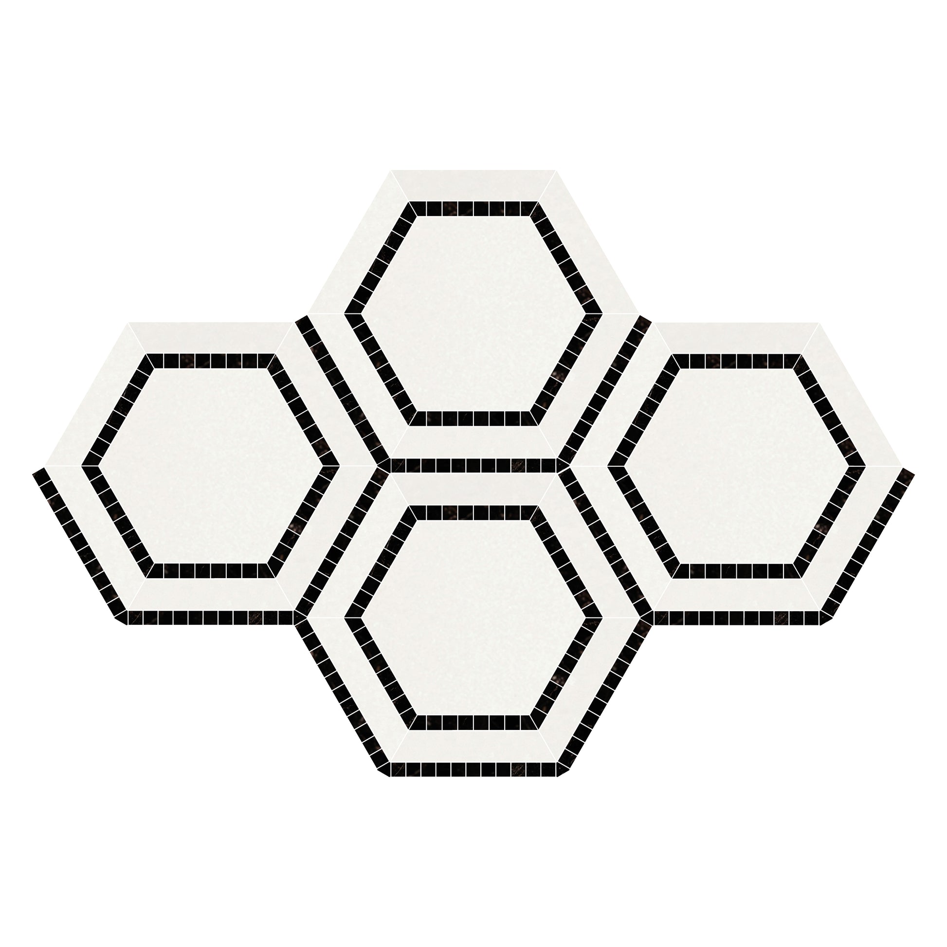Thassos White Hexagon Combination w/ Black Mosaic Tile 5x5"