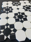 Thassos White Polished Octagon Patio w/ Black Mosaic Tile