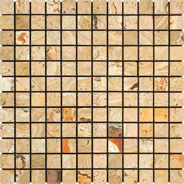Valencia Travertine Tumbled Square Mosaic Tile 1x1"