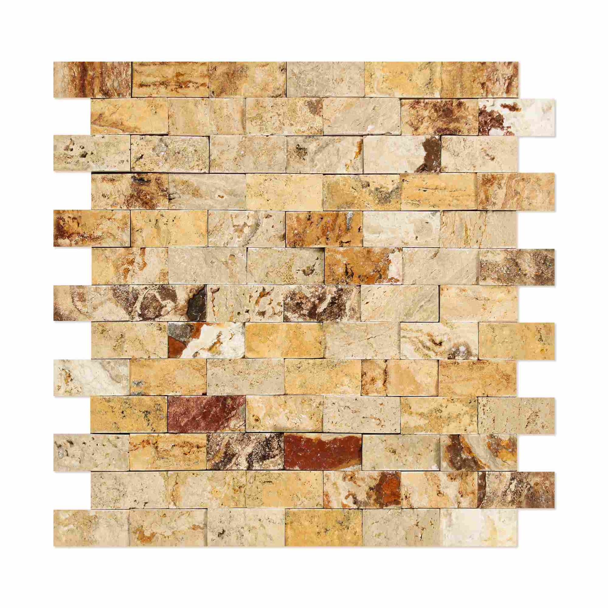 Valencia Travertine Split Faced Brick Mosaic Tile 1x2"