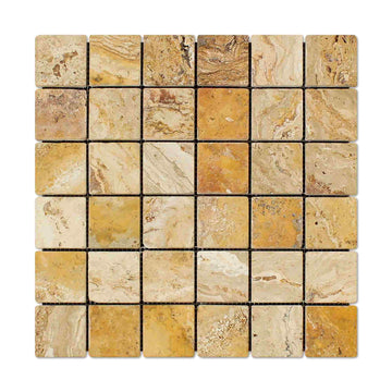 Valencia Travertine Tumbled Square Mosaic Tile 2x2