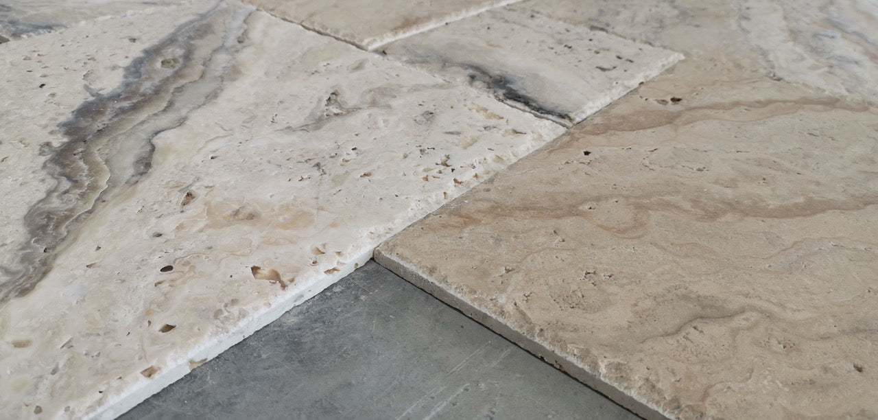 Valencia Travertine Brushed & Chiseled Versailles Floor Tile