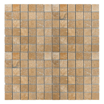 Walnut Travertine Tumbled Square Mosaic Tile 1x1"