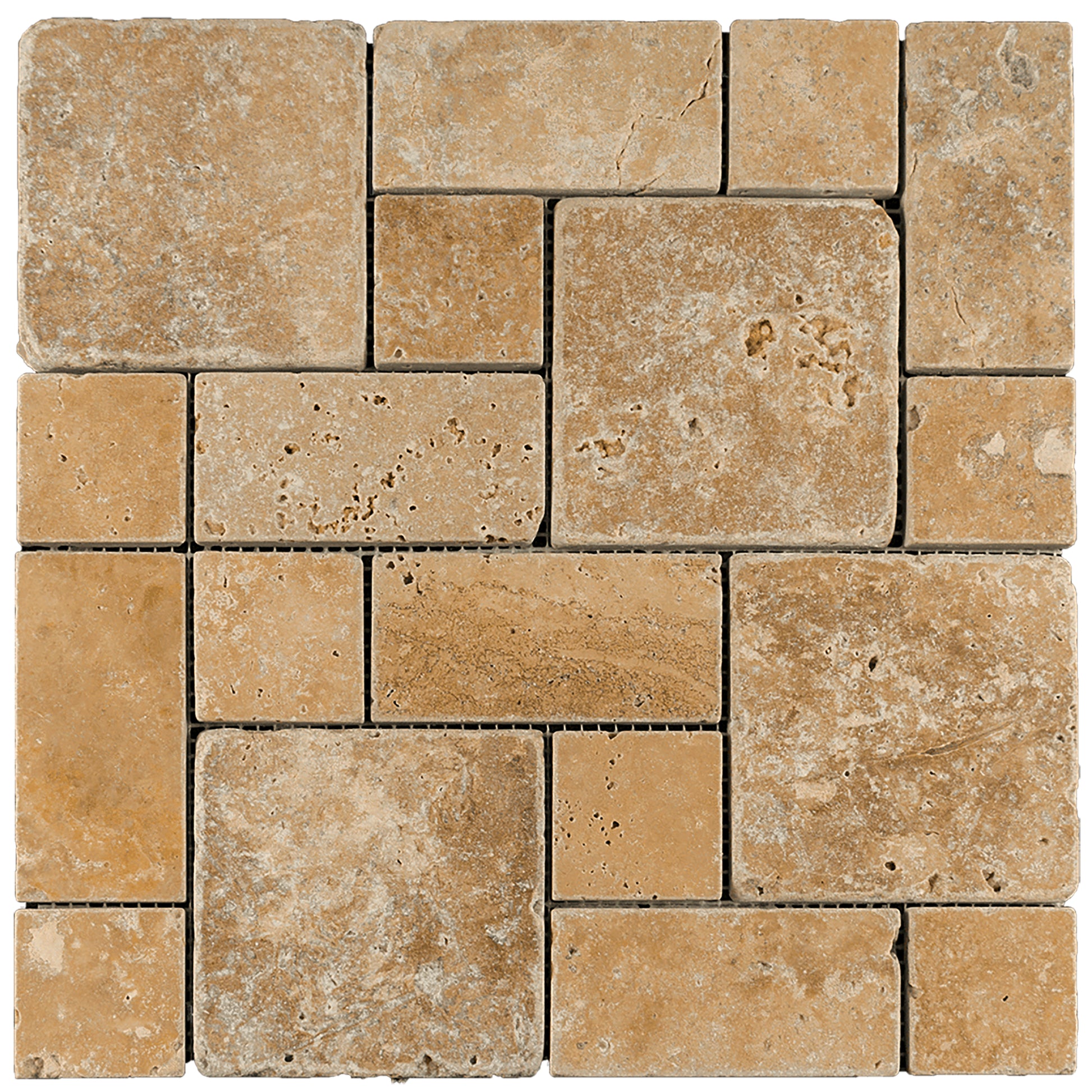 Walnut Travertine Tumbled 3 pcs. Mini Pattern Mosaic Tile