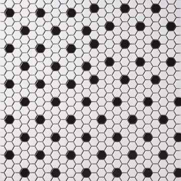 Azulejo de mosaico de hexágono blanco italiano con puntos negros, pulido mate, protector contra salpicaduras, 1