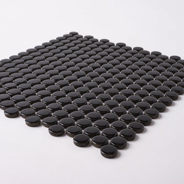 Azulejo de mosaico de placa para salpicaduras pulido mate redondo Penny negro italiano