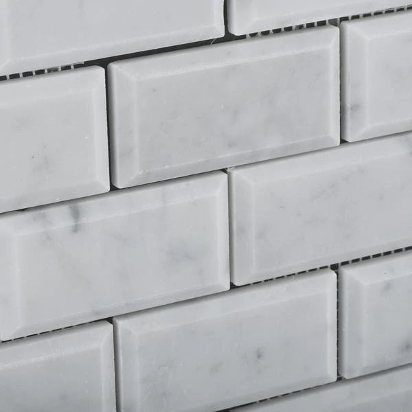 Carrara White 2" X 4" Deep-Beveled Brick Mosaic Polished 