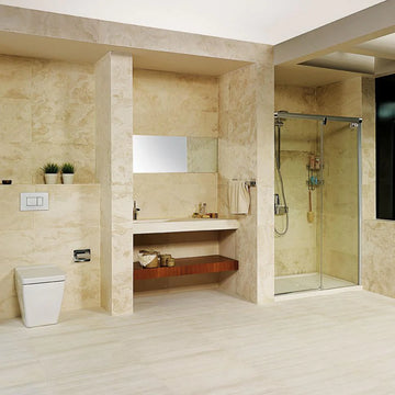 Ivory Travertine Filled & Honed Vein Cut Wall and Floor Tile 12x24