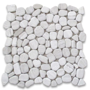 Mosaico de guijarros caídos de piedra caliza clara Haisa (madera blanca)